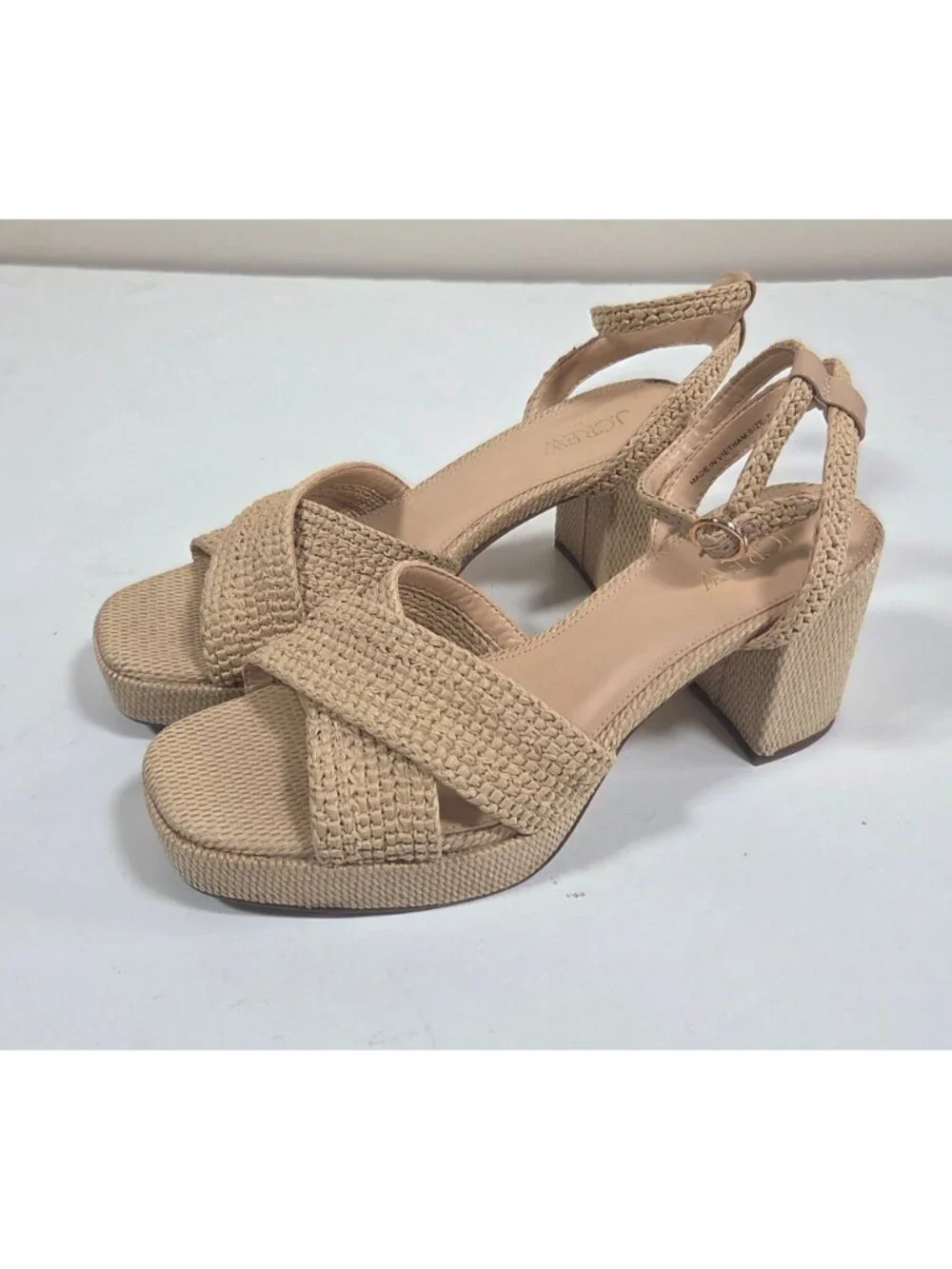 J. Crew Women's Sandals Cream Size 9 J.crew Woven Platform Heels In Natural Raff - Picture 5 of 12